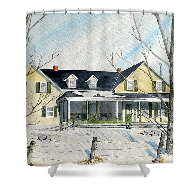 Farm House Shower Curtain featuring the painting Elmridge Farm House by Jackie Mueller-Jones