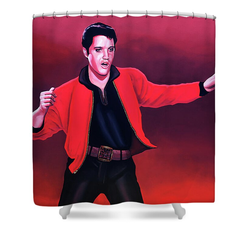 Elvis Shower Curtain featuring the painting Elvis Presley 4 Painting by Paul Meijering
