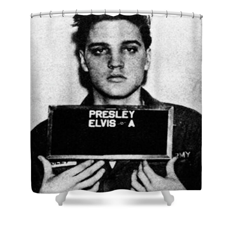 Elvis Presley Shower Curtain featuring the painting Elvis Presley Mug Shot Vertical 1 Wide 16 By 20 by Tony Rubino