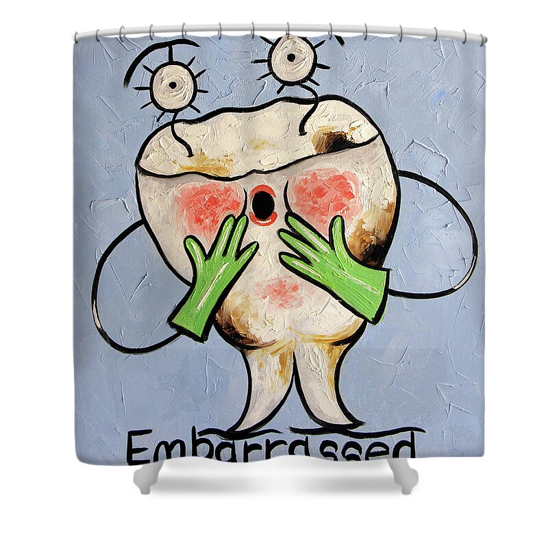 Embarrassed Tooth Shower Curtain featuring the painting Embarrassed Tooth by Anthony Falbo