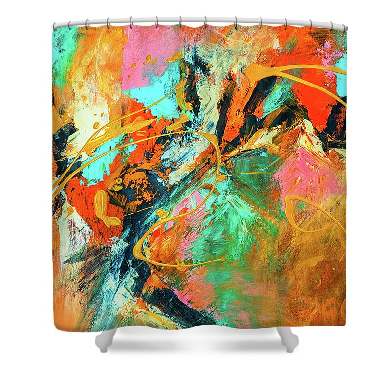 Colorful Shower Curtain featuring the painting Embrace by Francine Collier