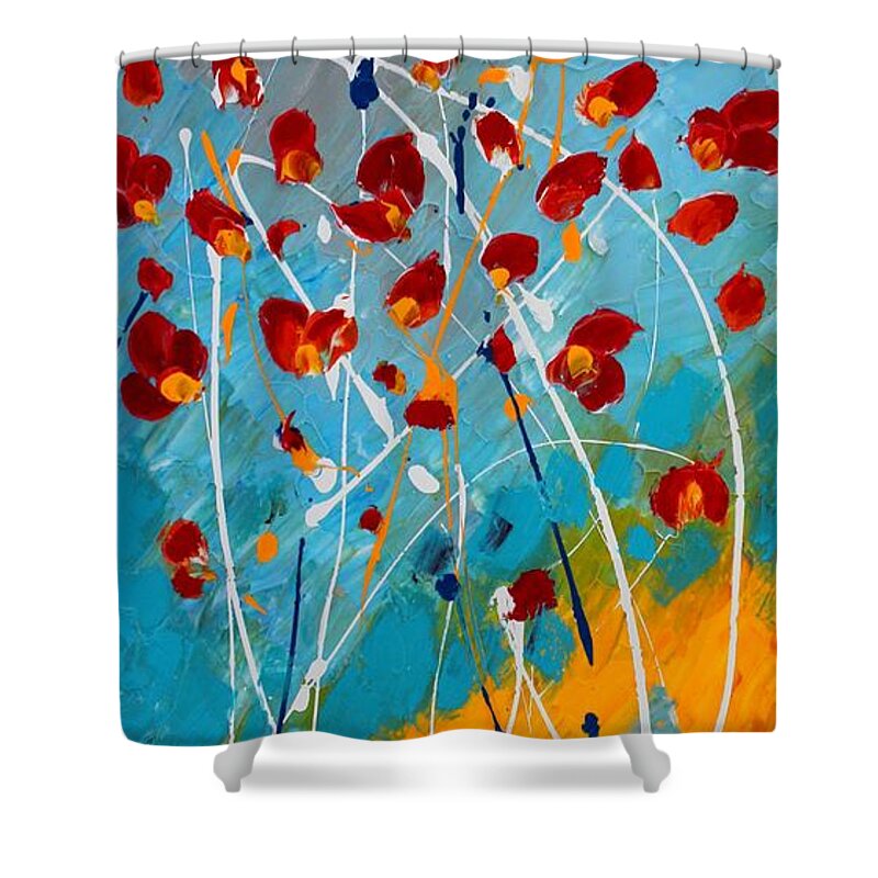 Landscape Shower Curtain featuring the painting Embrace by Preethi Mathialagan