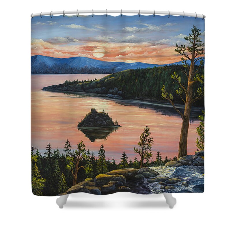 Landscape Shower Curtain featuring the painting Emerald Bay by Darice Machel McGuire