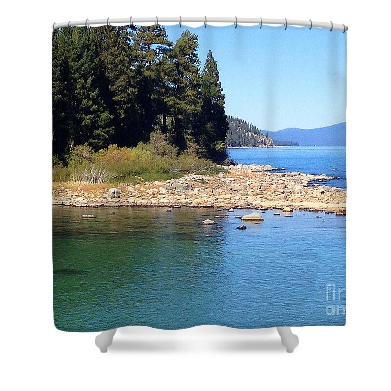 Lake Tahoe Shower Curtain featuring the painting Emerald Bay Tahoe by Laurie Morgan