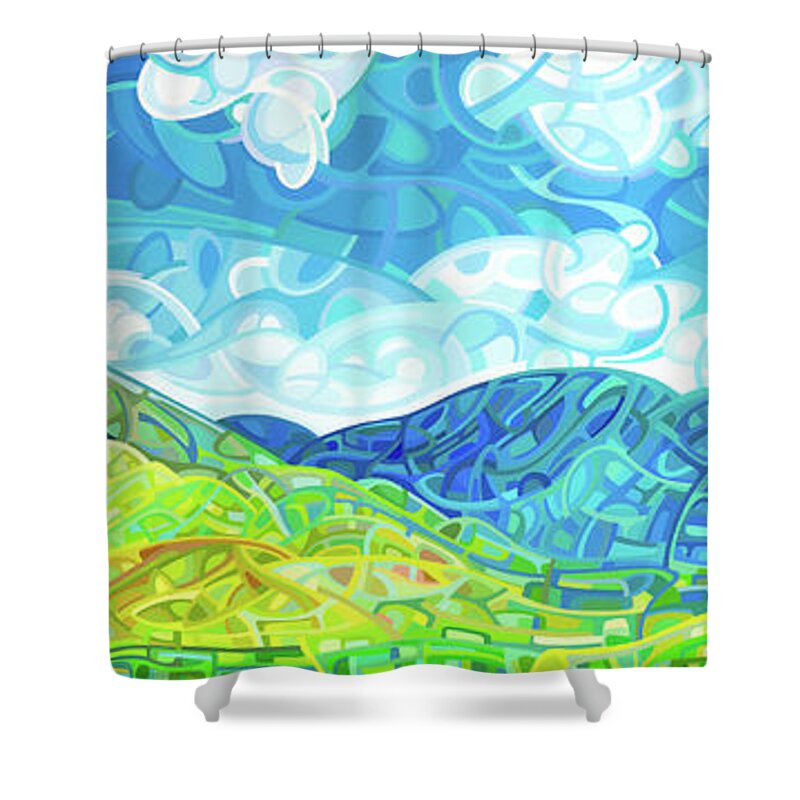 Art Shower Curtain featuring the painting Emerald Moments by Mandy Budan