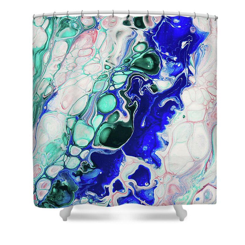 Jenny Rainbow Fine Art Photography Shower Curtain featuring the photograph Emerald, Sapphire and Ruby Fragment 7. Abstract Fluid Acrylic Painting by Jenny Rainbow