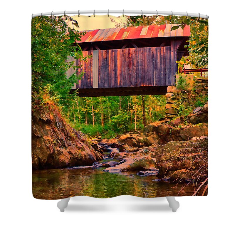 Gold Brook Covered Bridge Shower Curtain featuring the photograph Emily's covered bridge by Jeff Folger