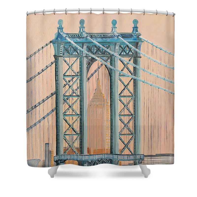 New York Shower Curtain featuring the painting Empire State Building by Jean-Pierre Ducondi