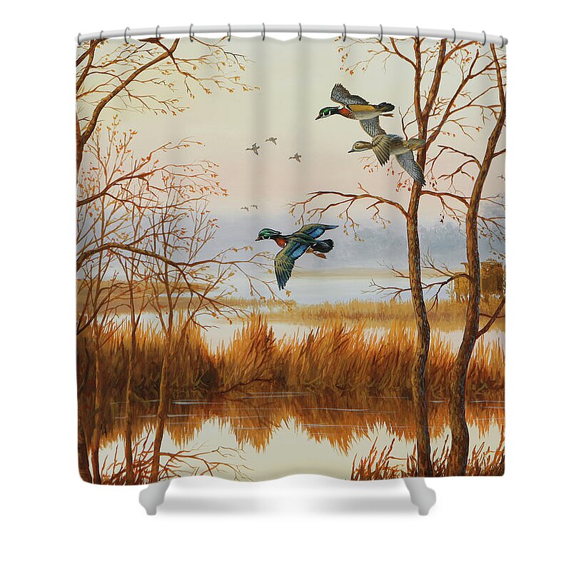 Guy Crittenden Waterfowl Shower Curtain featuring the photograph Empty Blind by Guy Crittenden