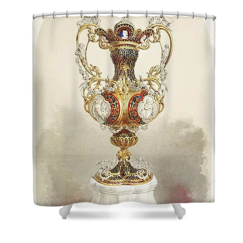 1900s Shower Curtain featuring the painting Enamelled vase from the Industrial arts of the Nineteenth Century by Vincent Monozlay