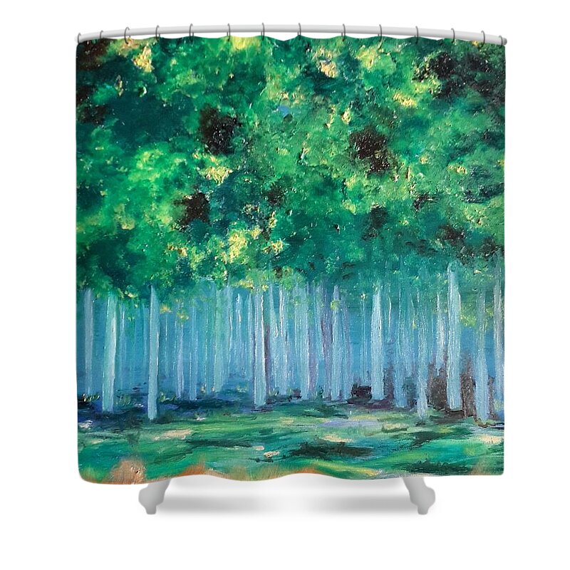 Poplars Shower Curtain featuring the painting Enchanted Poplars by Cheryl Nancy Ann Gordon