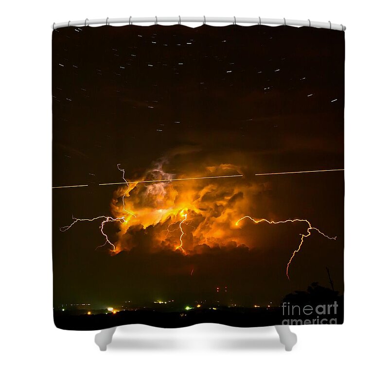 Michael Tidwell Photography Shower Curtain featuring the photograph Enchanted Rock Lightning by Michael Tidwell