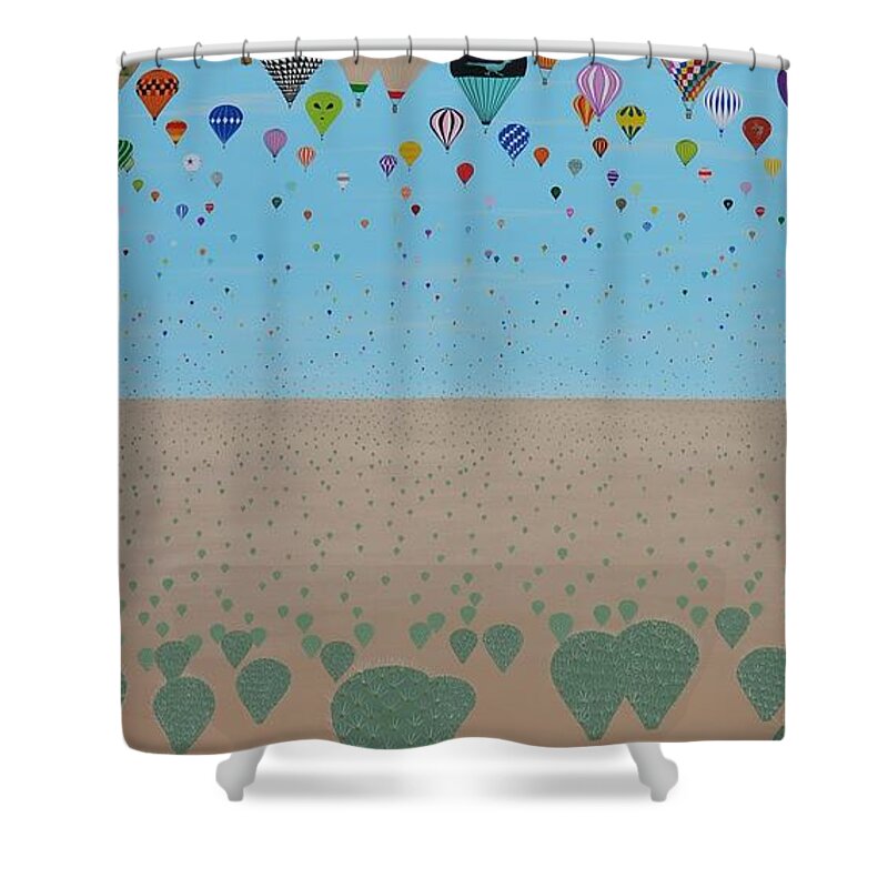 Hot Air Balloons Shower Curtain featuring the painting Enchanted Transformations by Doug Miller