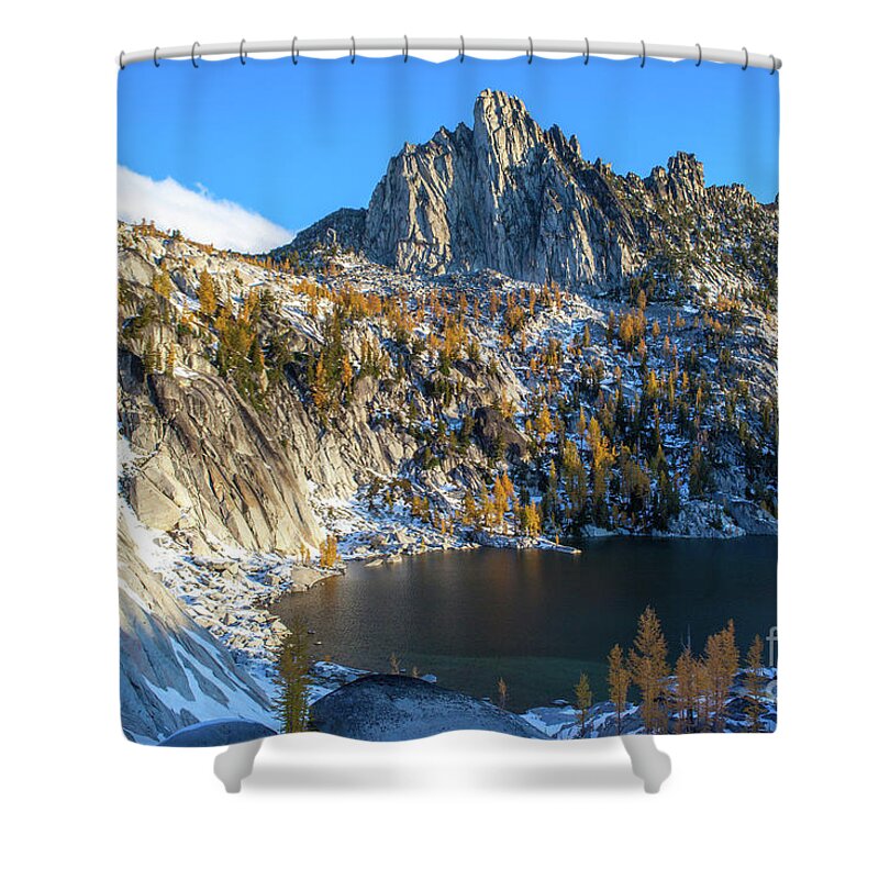 Enchantments Shower Curtain featuring the photograph Enchantments Lake Viviane Fall Colors by Mike Reid