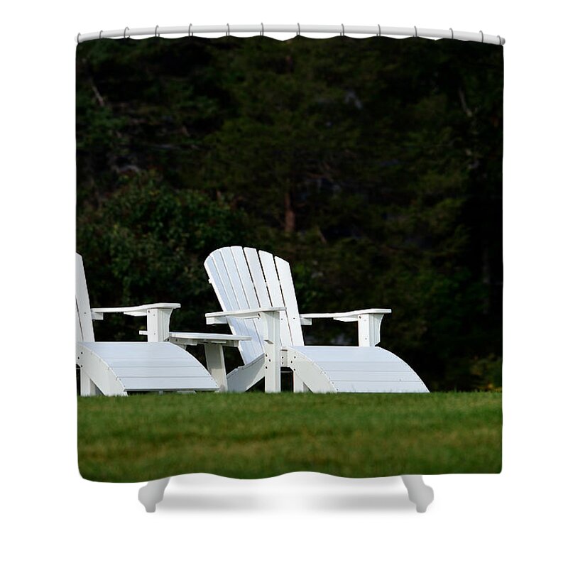 Lawn Chairs Shower Curtain featuring the photograph End of Season I by Richard Ortolano