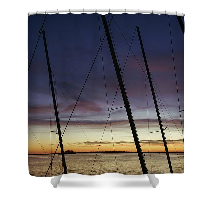 Dunedin Shower Curtain featuring the photograph End to a Day of Sailing by Daniel Woodrum