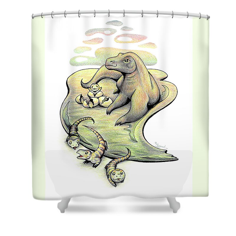 Endangered Animal Shower Curtain featuring the drawing Endangered Animal Komodo Dragon by Sipporah Art and Illustration