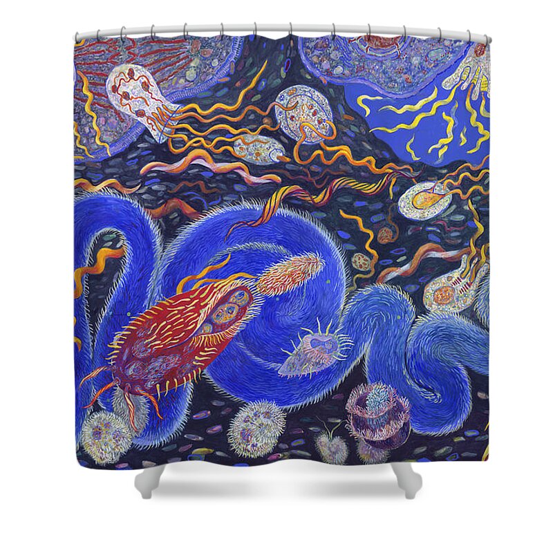 Biology Shower Curtain featuring the painting Endosymbiosis by Shoshanah Dubiner