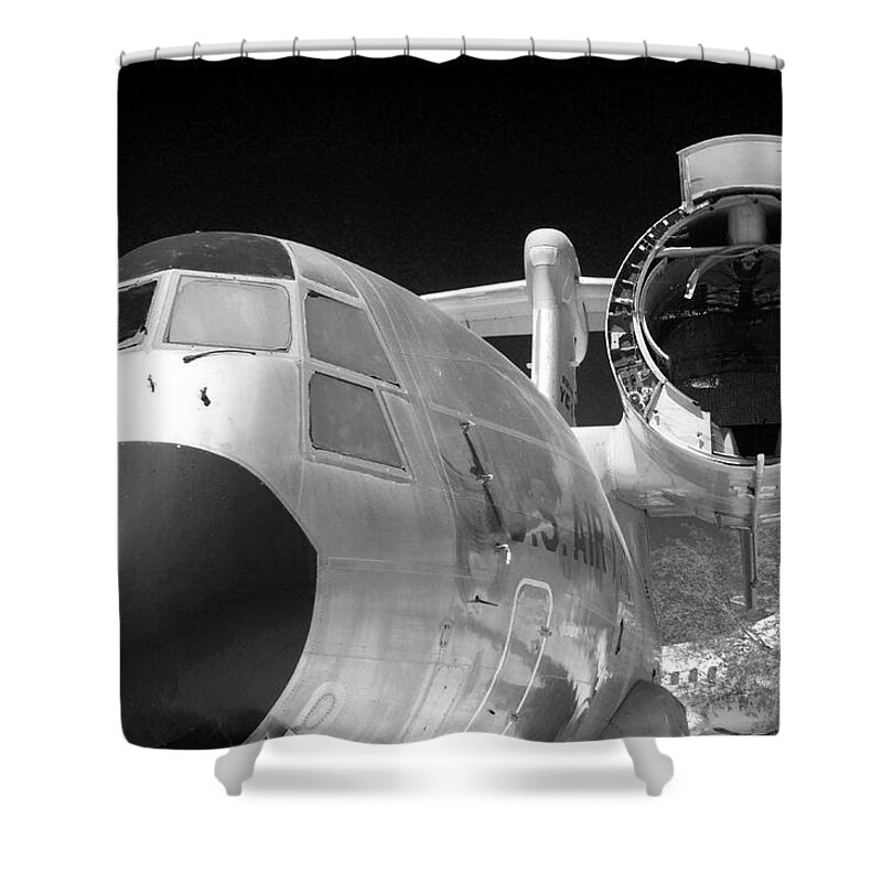 Plane Shower Curtain featuring the photograph Engine Gone bw #62 by Raymond Magnani