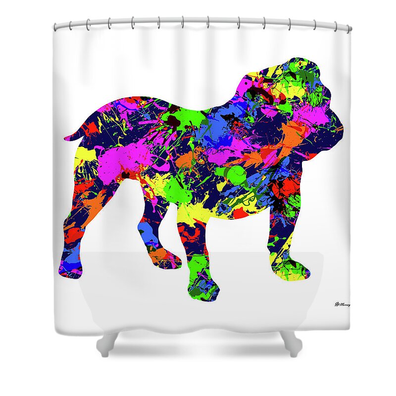 English Bulldog Shower Curtain featuring the digital art English Bulldog Paint Splatter by Gregory Murray