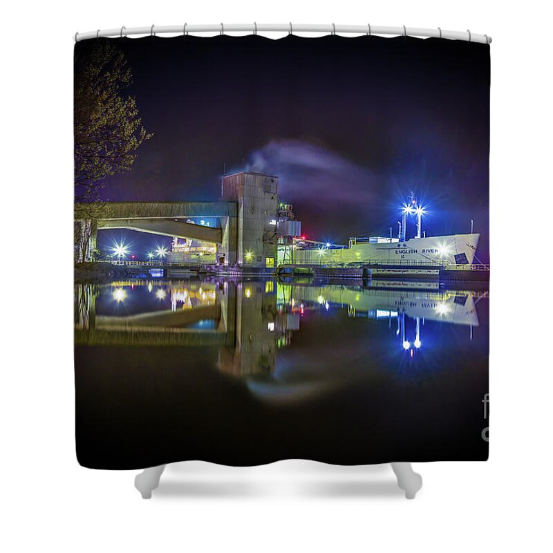 St. Lawrence Shower Curtain featuring the photograph English River at Lafarge, Napanee by Roger Monahan