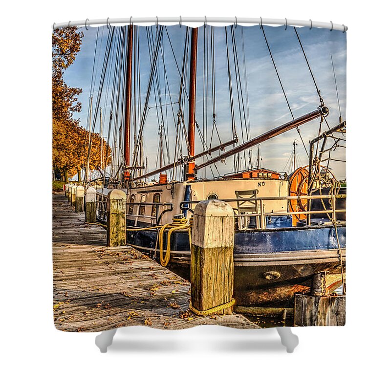 Boat Shower Curtain featuring the photograph Enkhuizen Outer Harbour by Frans Blok