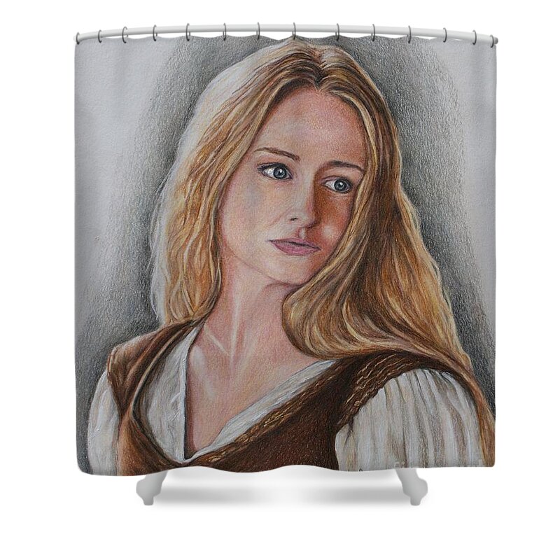 Lord Of The Rings Shower Curtain featuring the drawing Eowyn by Christine Jepsen