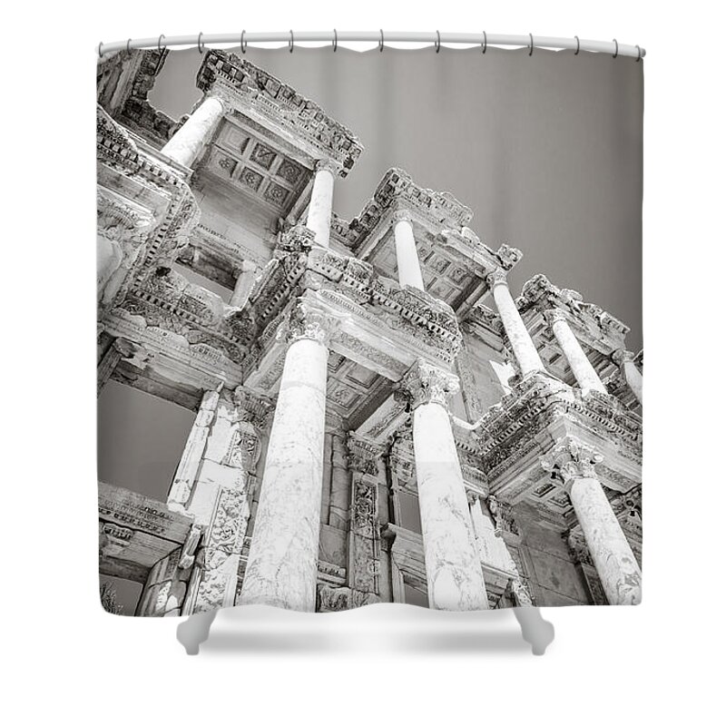 Turkey Shower Curtain featuring the photograph Ephesus Library in Black and White by Anthony Doudt