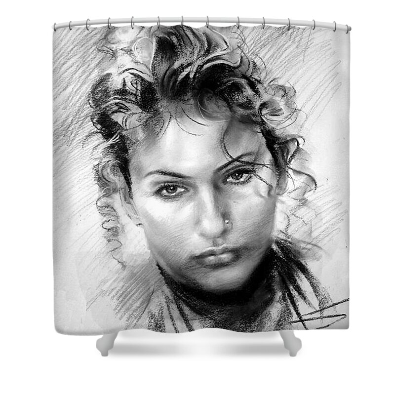 Portrait Shower Curtain featuring the drawing Erbora by Ylli Haruni