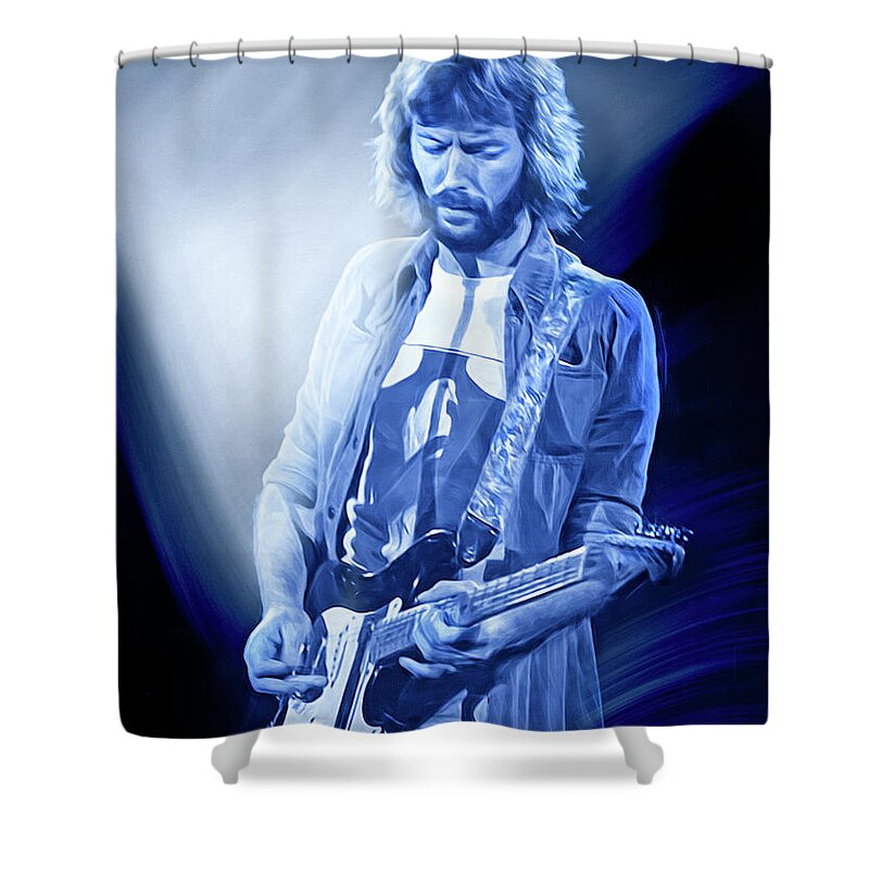 Eric Clapton Shower Curtain featuring the digital art Eric Clapton guitarist by Mal Bray