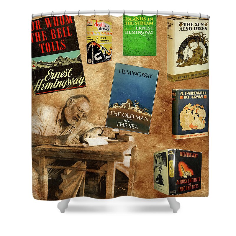 Ernest Hemingway Shower Curtain featuring the photograph Ernest Hemingway Books 2 by Andrew Fare