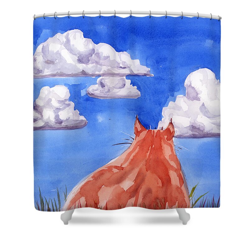 Cat Shower Curtain featuring the painting Ernesto's dream by Mimi Boothby