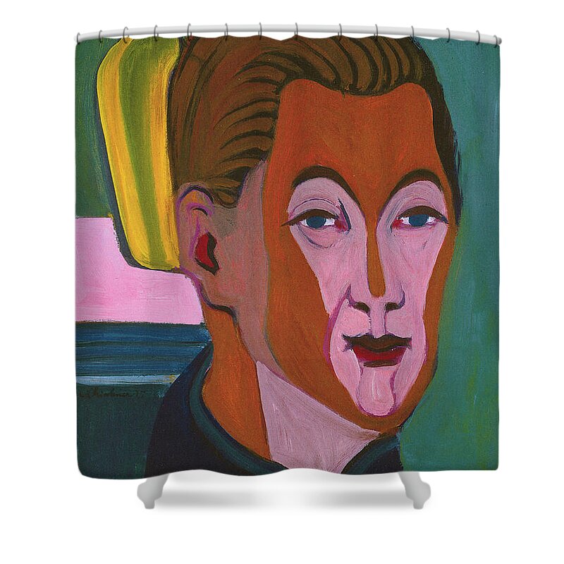 Ernst Ludwig Kirchner Shower Curtain featuring the painting Ernst Ludwig Kirchner Self Portrait 1925 by Movie Poster Prints