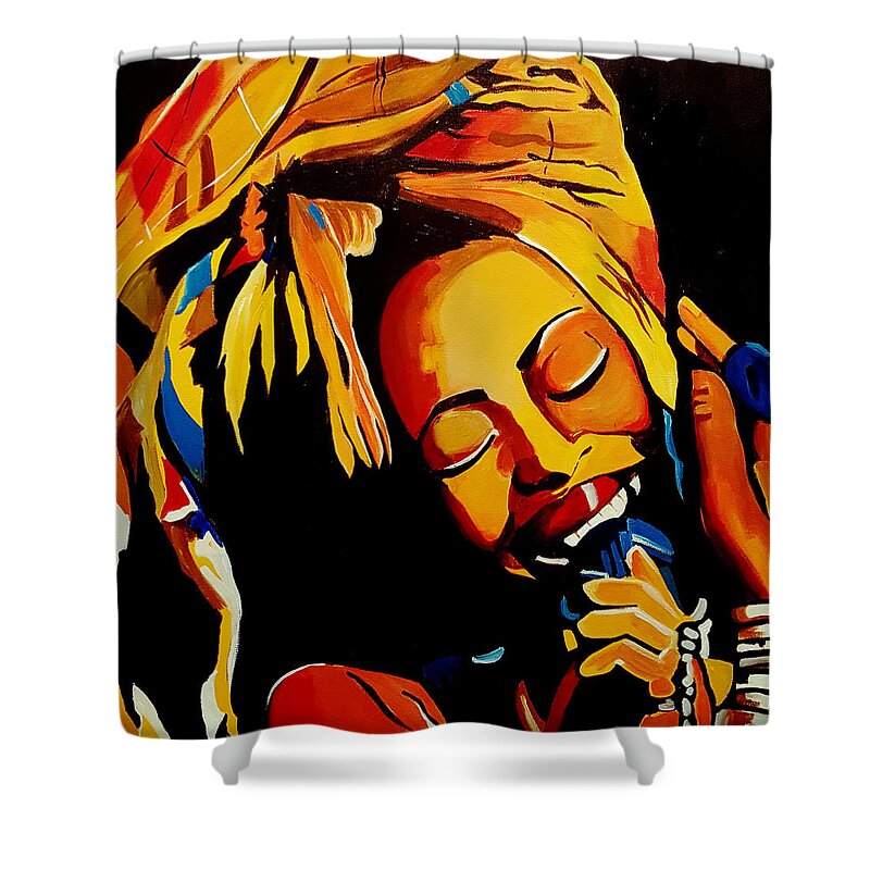 Erykah Badu Colorfulr Soul Shower Curtain featuring the painting E's Inner Soul by Femme Blaicasso