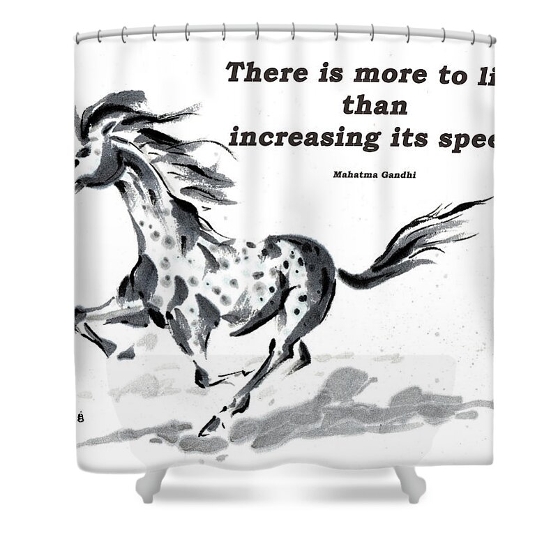 Art With Quotes Shower Curtain featuring the painting Escape with Gandhi quote by Bill Searle