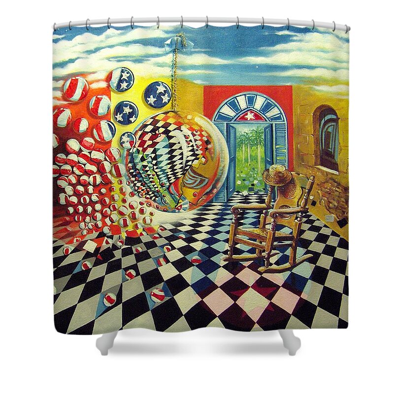 Spheres Shower Curtain featuring the painting Esperando ansiosamente la salida by Roger Calle
