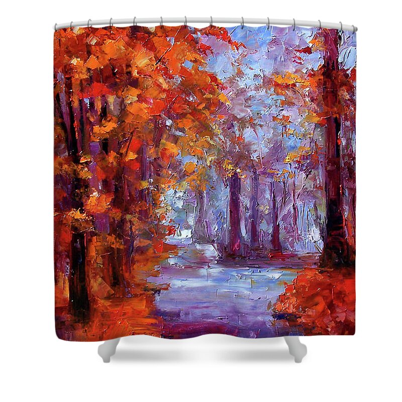 Landscape Shower Curtain featuring the painting Essence Of Fall by Debra Hurd