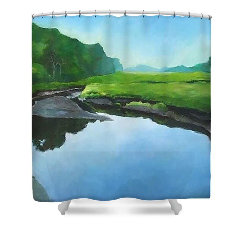 Blue Shower Curtain featuring the painting Essex Creek by Claire Gagnon