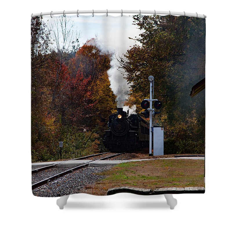 #jefffolger Shower Curtain featuring the photograph Essex steam train coming into fall colors by Jeff Folger