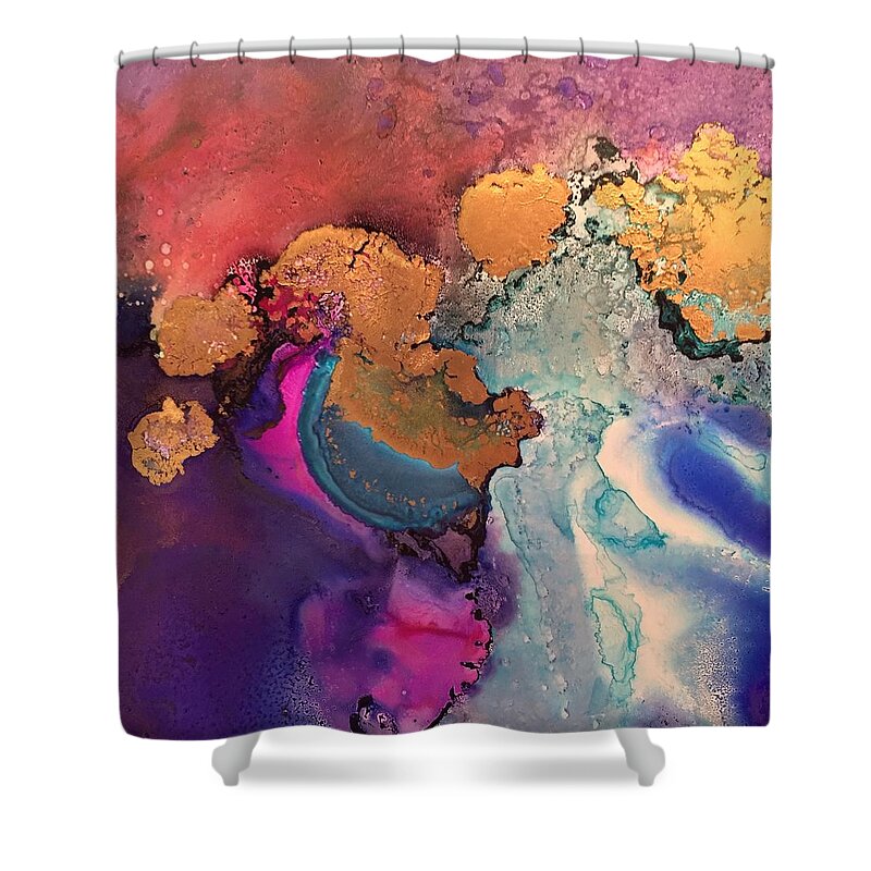 Abstract Shower Curtain featuring the painting Estuary of my Heart by Tara Moorman