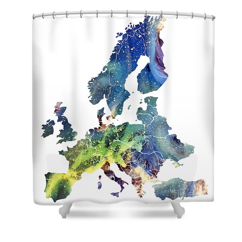 Europe Map Shower Curtain featuring the digital art Europe Map cosmic watercolor by Justyna Jaszke JBJart