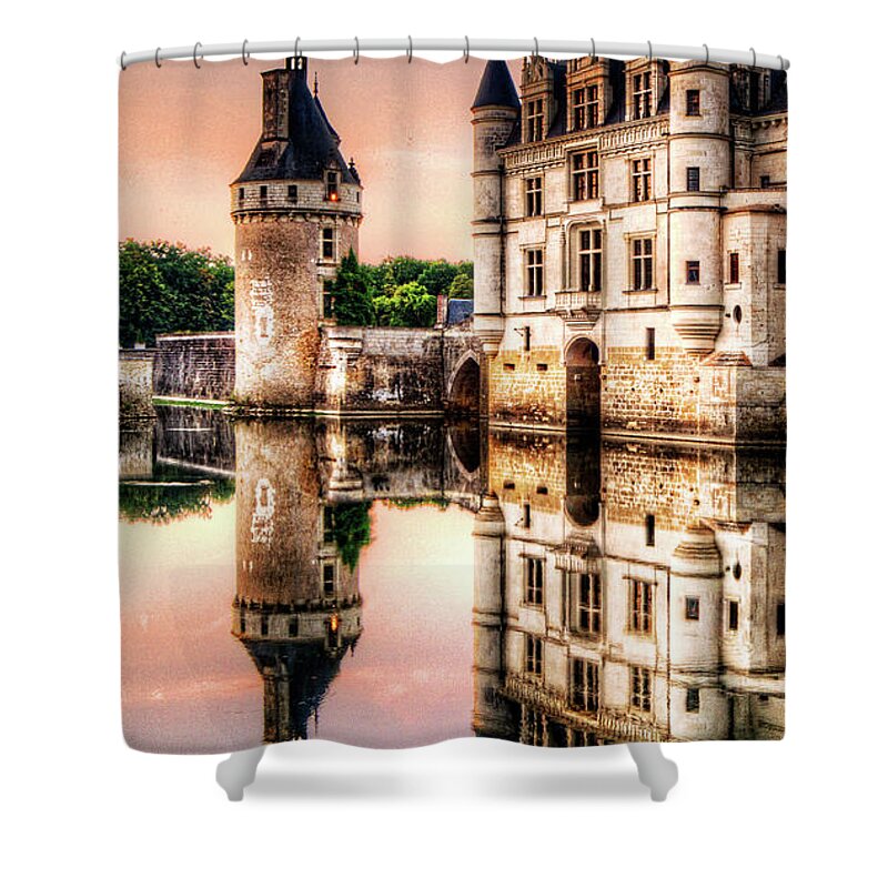 Chateau De Chenonceau Shower Curtain featuring the photograph Evening at Chenonceau Castle by Weston Westmoreland