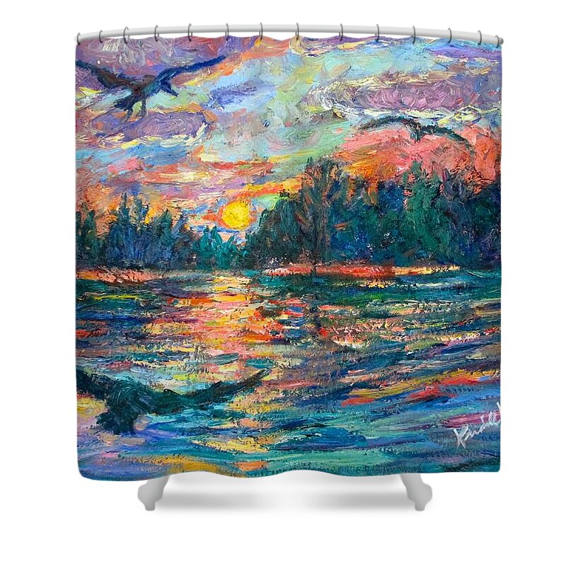 Landscape Shower Curtain featuring the painting Evening Flight by Kendall Kessler