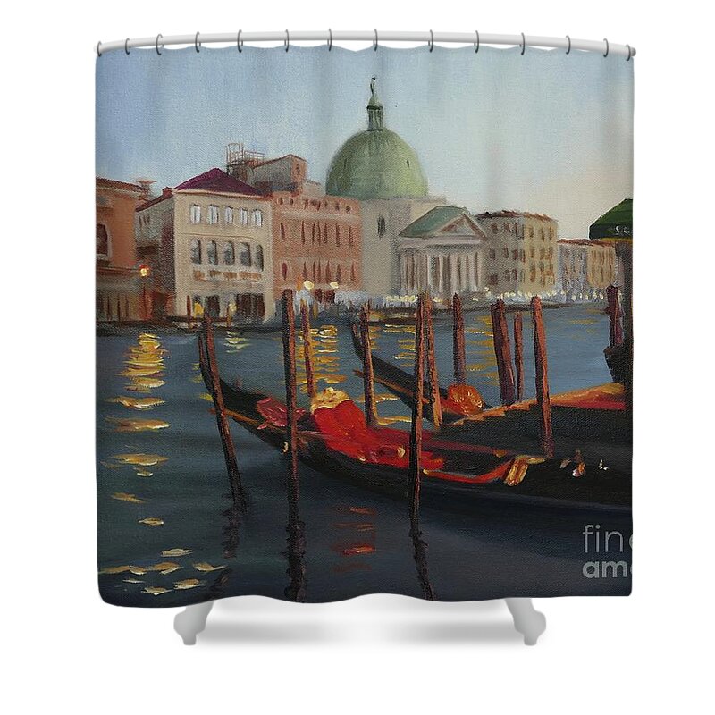 Venice Shower Curtain featuring the painting Evening in Venice by Laura Toth