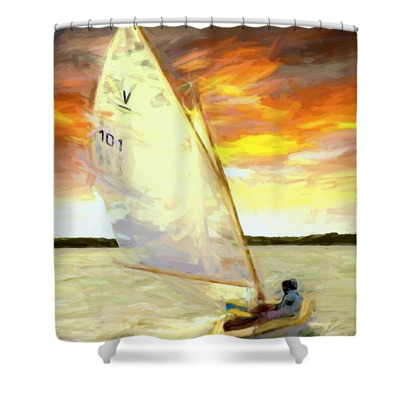 Sailing Shower Curtain featuring the digital art Evening sail by Tom Sachse