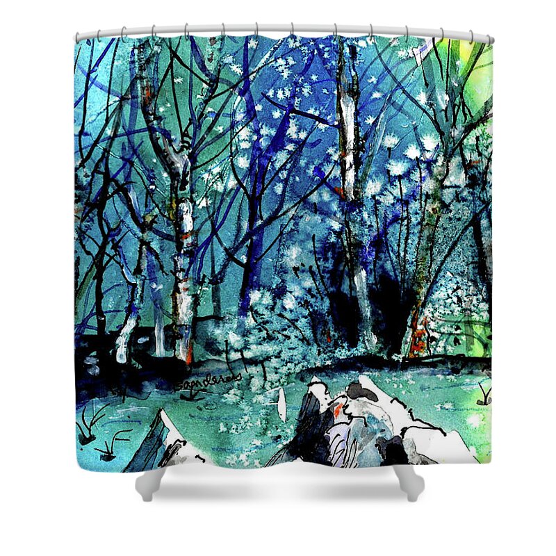 Snow Shower Curtain featuring the painting Evening Snowstorm by Terry Banderas
