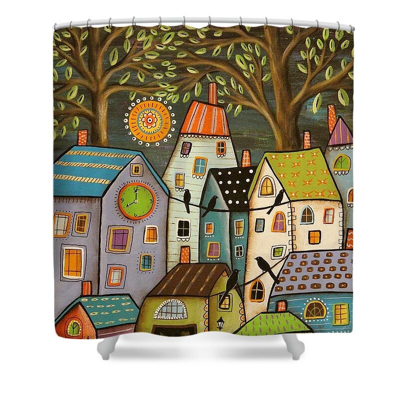 Night Cityscape Painting Shower Curtain featuring the painting Evening Song by Karla Gerard