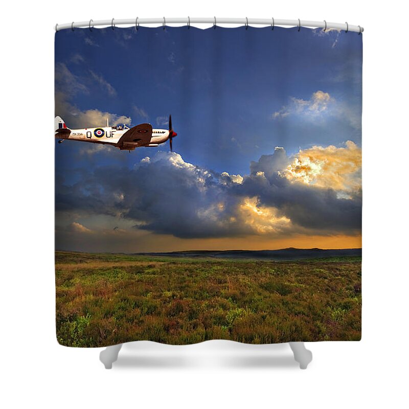 Spitfire Shower Curtain featuring the photograph Evening Spitfire by Meirion Matthias