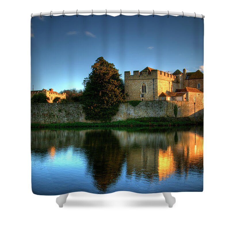 Leeds Castle Shower Curtain featuring the photograph Evening Sun at Leeds Castle by Chris Thaxter