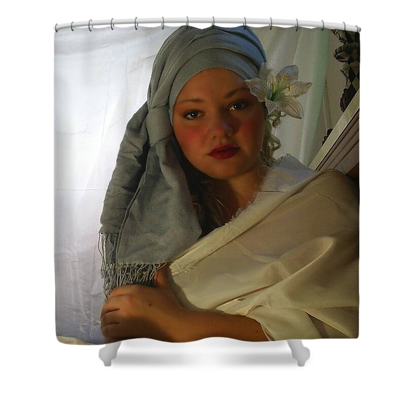 Woman Shower Curtain featuring the photograph Evenings Thoughts by Scarlett Royale